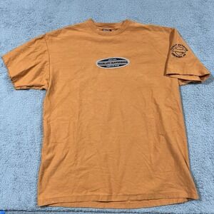 Vintage 90s Harley Davidson Orange Ribbed T-Shirt XXL USA Jonesboro AR Biker Tee